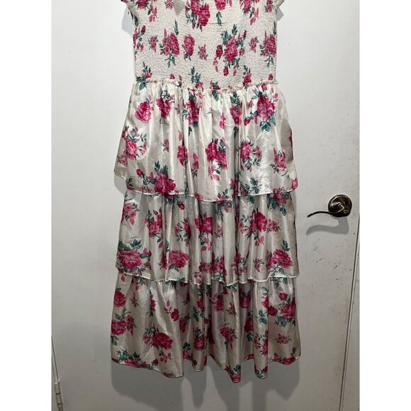 LoveShackFancy By Target White & Pink Floral Tiered Smocked Women's Midi Dress M - Picture 3 of 8